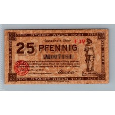 ALEMANIA 1921 BILLETE DE 25 PFENNIG SIN CIRCULAR